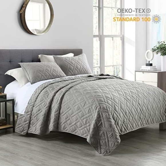 **SOLD**HORIMOTE HOME4 Quilt SET King Size Grey Classic Diamond Stitched Pattern - Picture 4 of 7